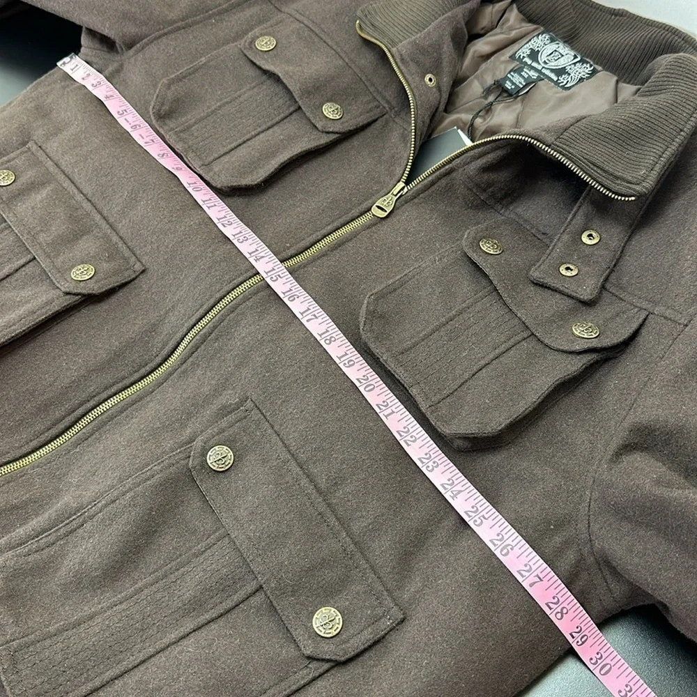 Zeep World Collection Brown Wool Blend‎ Bomber Zipper Jacket XXL Snap Pockets